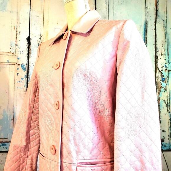 Vintage Pamela McCoy Pink Classic Quilted Leather Coat Size S Lined 2 Pockets - Picture 6 of 10